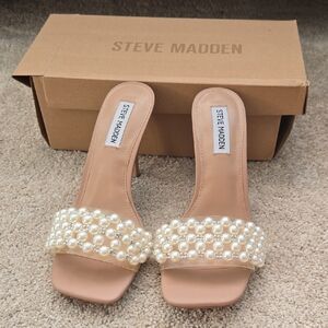 Steve Madden Women's Pearl Embellished Nude Sandals